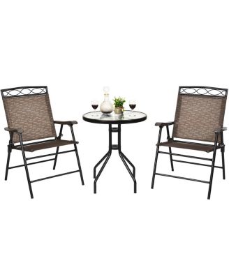 3PCS Bistro Set Conversation Set Pub Patio Outdoor w/ Folding Chairs Table