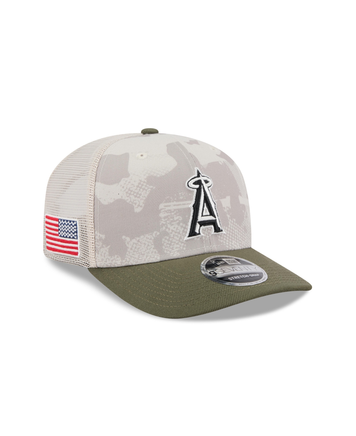 New Era Men's Light Beige/olive Los Angeles Angels 2025 Armed Forces Day 9seventy Adjustable Hat