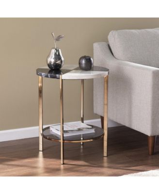 24" Black Manufactured Wood And Iron Round End Table With Two Shelves