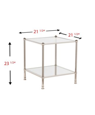 Glass and Iron Square Mirrored End Table for Living Room or Bedroom