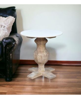 Round Marble Top End Table with Solid Wood Legs – Modern Accent Piece