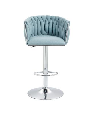 Set of 2 Adjustable Swivel Bar Stools with Woven Fabric Back, Footrest, Modern Counter Height Chairs for Kitchen or Bar-The Pop Home