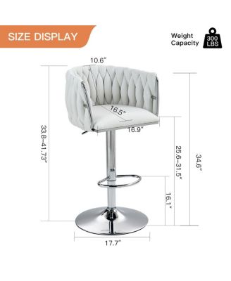 Set of 2 Adjustable Swivel Bar Stools with Woven Fabric Back, Footrest, Modern Counter Height Chairs for Kitchen or Bar-The Pop Home