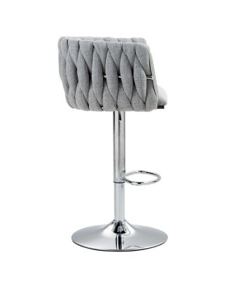 Set of 2 Adjustable Swivel Bar Stools with Woven Fabric Back, Footrest, Modern Counter Height Chairs for Kitchen or Bar-The Pop Home