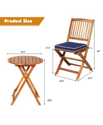 3PC Folding Patio Conversation Set Acacia Wood Bistro Set w/ Cushions