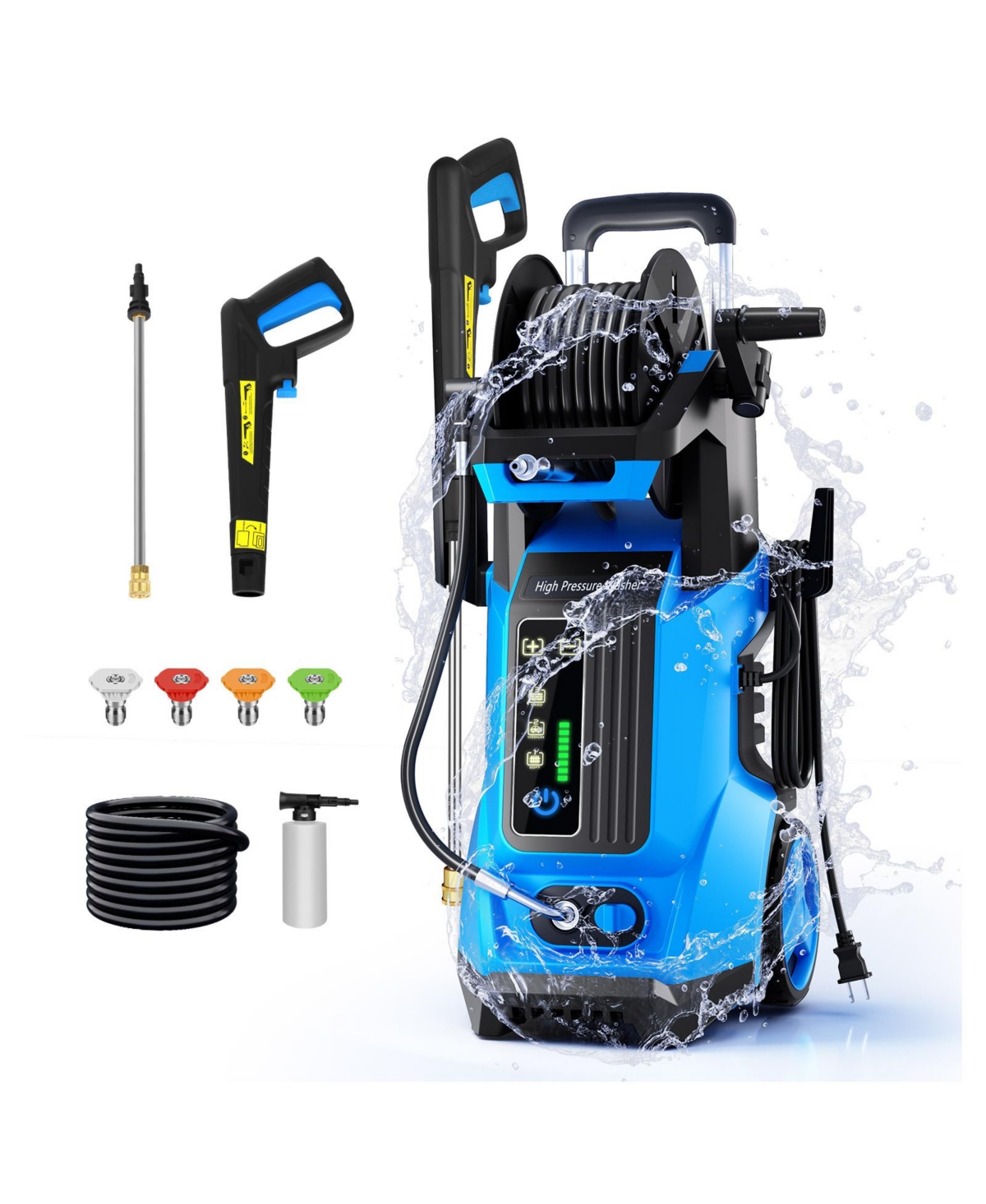 4500PSI 2.4 Gpm Electric High Pressure Washer with Led Control and 4 Quick Connect Nozzles - Blue