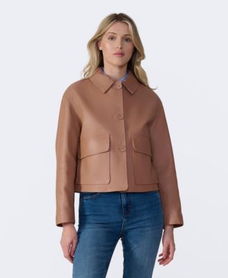 Women's Cropped Leather Jacket, Created for Macy's