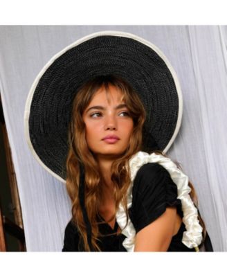 Lolo Wide-brim Jute Boater Hat in Black