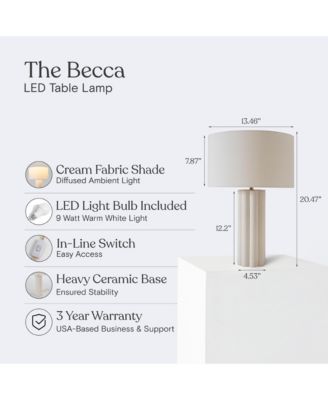 Becca LED Geometric Pillar Table Lamp with Cream Fabric Shade, Bulb Included (24")