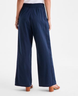 Women's Cotton Eyelet Pull-On Wide-Leg Pants