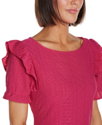 Women's Knit Eyelet Ruffle Sleeve Top