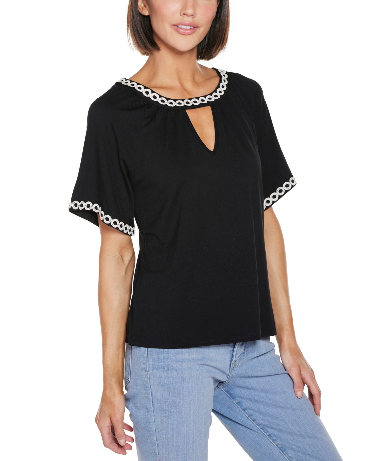 Women's Crochet Trim Short Sleeve Knit Top