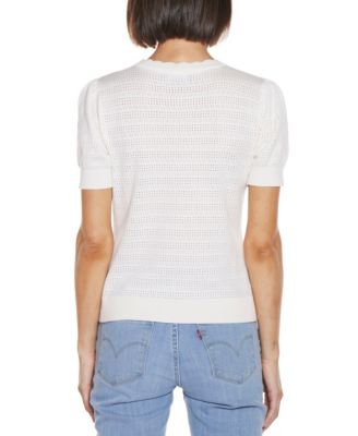 Women's Pointelle Scalloped Placket Cardigan Sweater