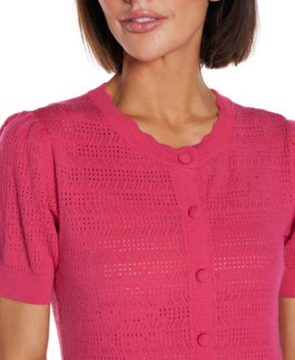 Women's Pointelle Scalloped Placket Cardigan Sweater