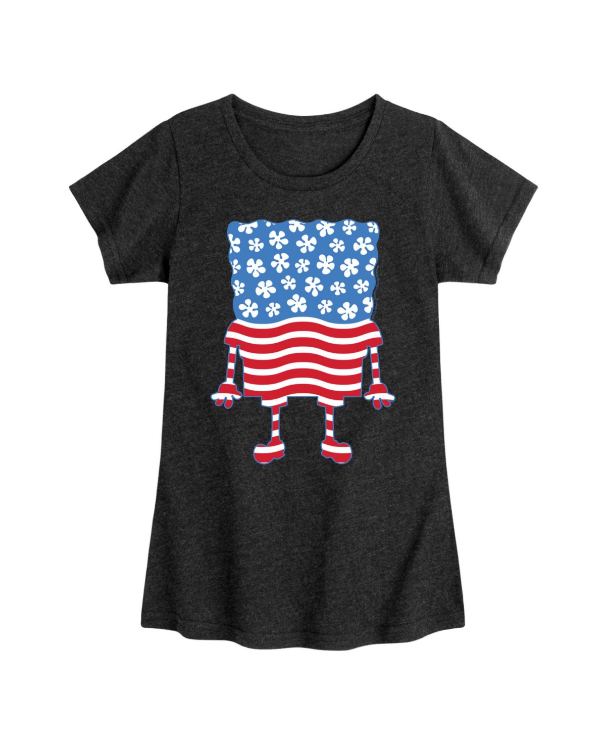 HYBRID APPAREL BIG GIRLS SPONGE BOB SQUARE PANTS AMERICANA FLAG GRAPHIC T-SHIRT 