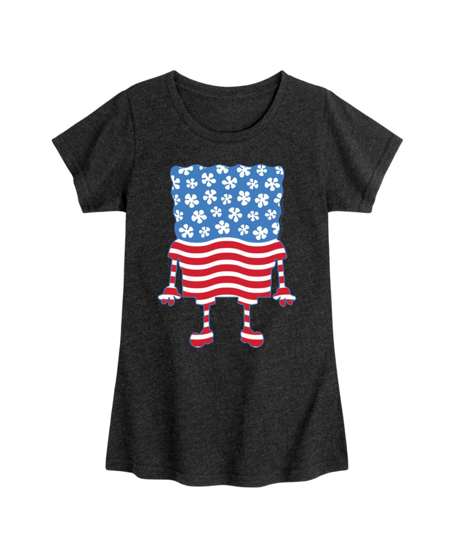 Big Girls Sponge Bob Square Pants Americana Flag Graphic T-Shirt