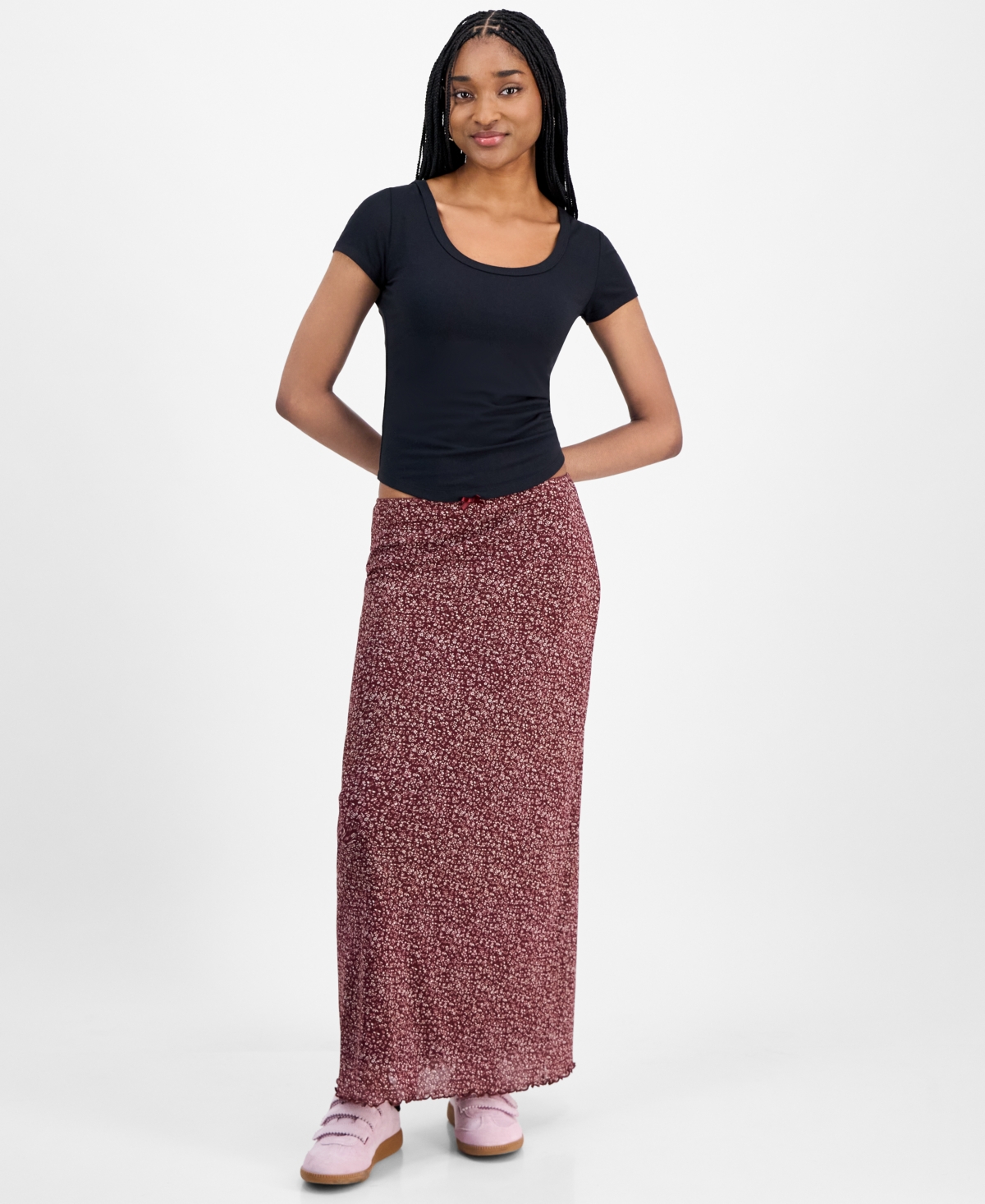 Juniors' Floral-Print Maxi Skirt - Wine Floral
