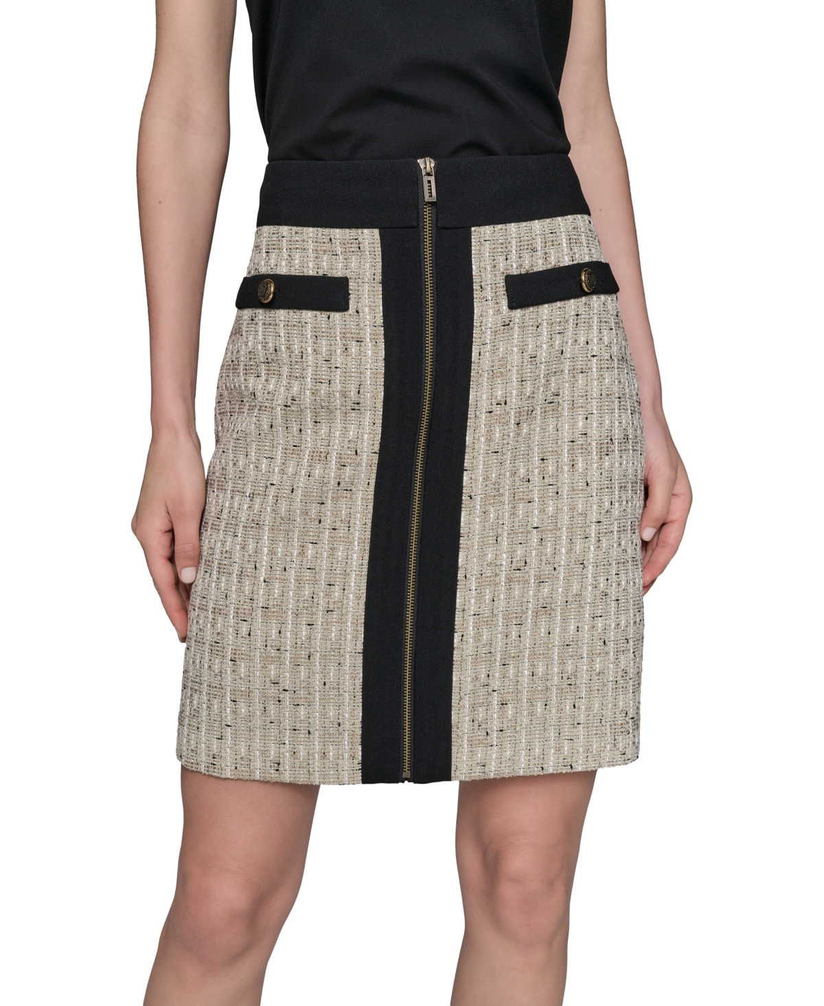 Women's Zip-Front Tweed Skirt - Truffle/ Oyster Gray Multi