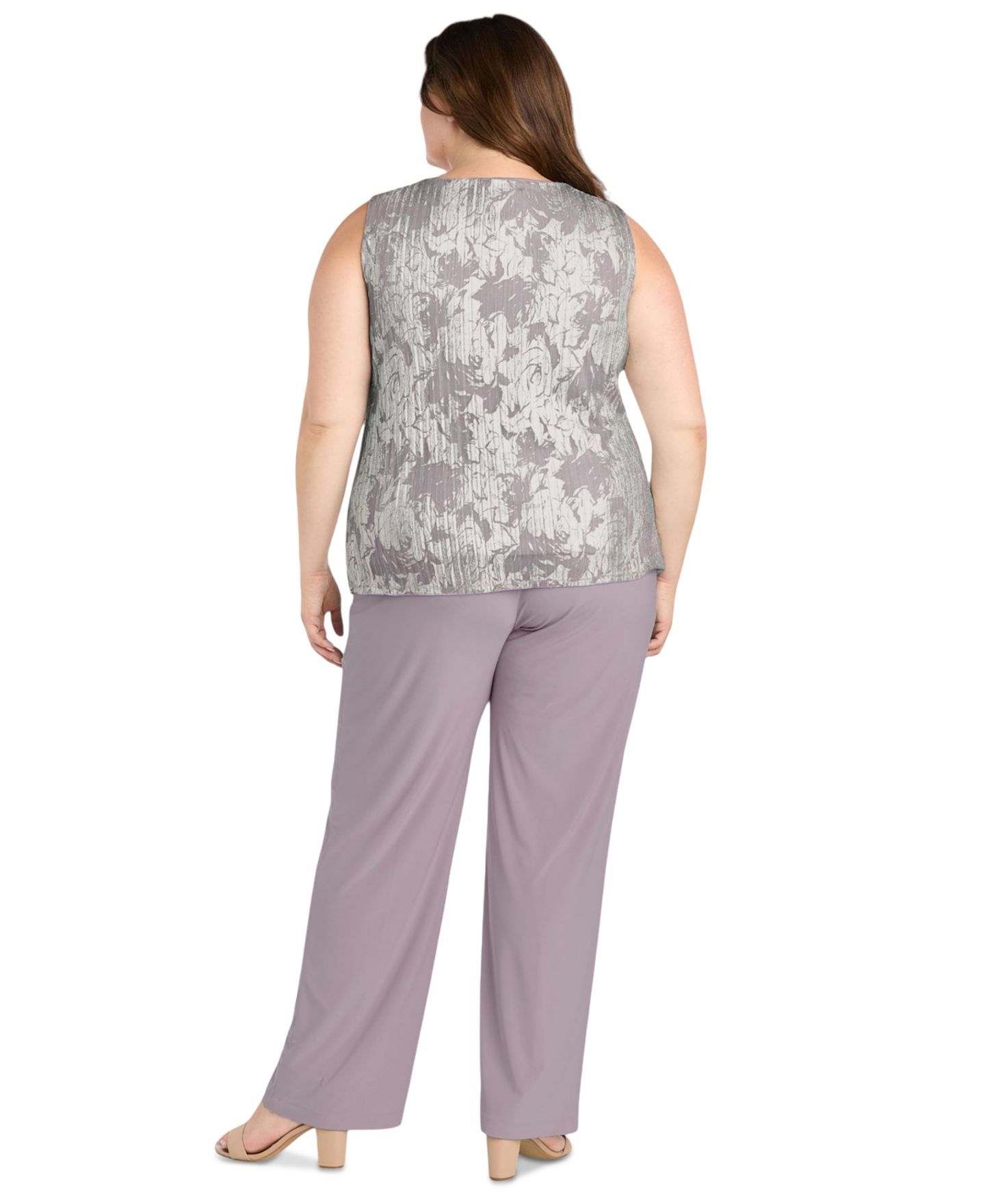 R & M Richards Plus Size 3-Pc. Embellished Jacket, Necklace Top & Pant Set, цвет: Лавандовый серебряный — фото 5