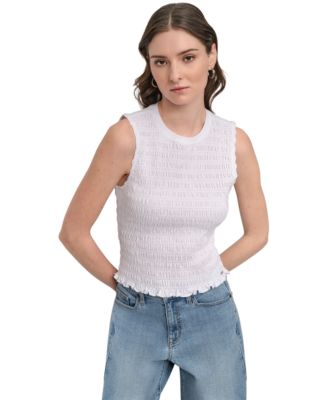 DKNY Jeans - Women's Crewneck Smocked Sleeveless Top