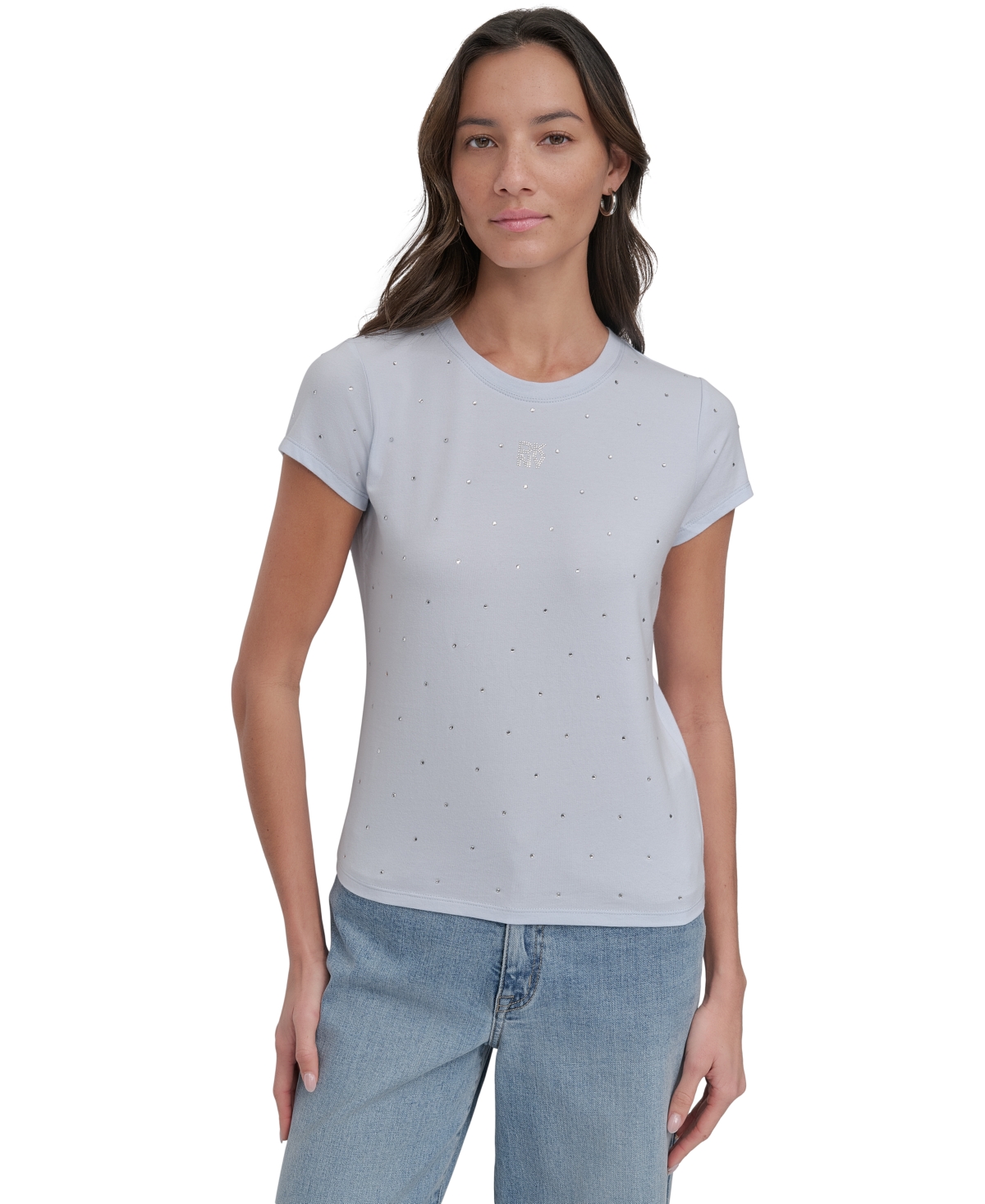Women's Rhinestones Crewneck T-Shirt - SYE - SKYWAY BLUE