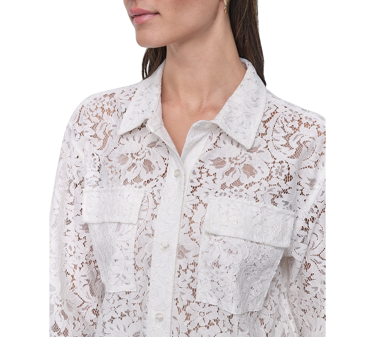 DKNY JEANS WOMEN'S LONG SLEEVE BUTTON FRONT LACE SHIRT 
