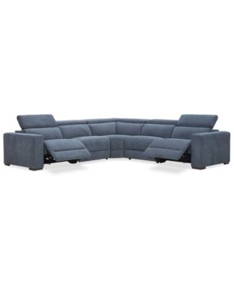 Nevio 5-Pc. Fabric Power Headrest Sectional with 2 Power Motion Chairs