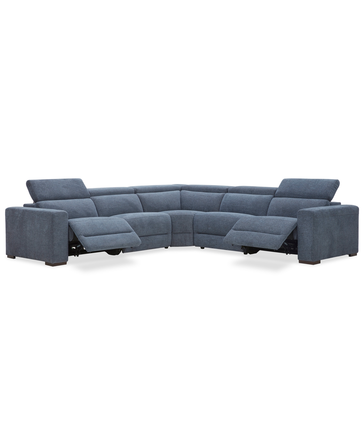 Macy's Nevio 5-pc. Fabric Power Headrest Sectional With 3 Power Motion Chairs