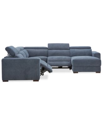Nevio 5-Pc. Fabric Power Headrest Sectional with 2 Power Motion Chairs
