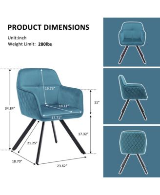 Velvet Arm Chair with Sturdy Metal Base for Dining Table or Accent Seating