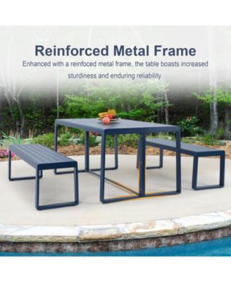 3-Piece Outdoor Patio Dining Set, Aluminum Furniture Set with 1 Rectangular Picnic Table and 2 Benches for Garden, Lawn, Yard