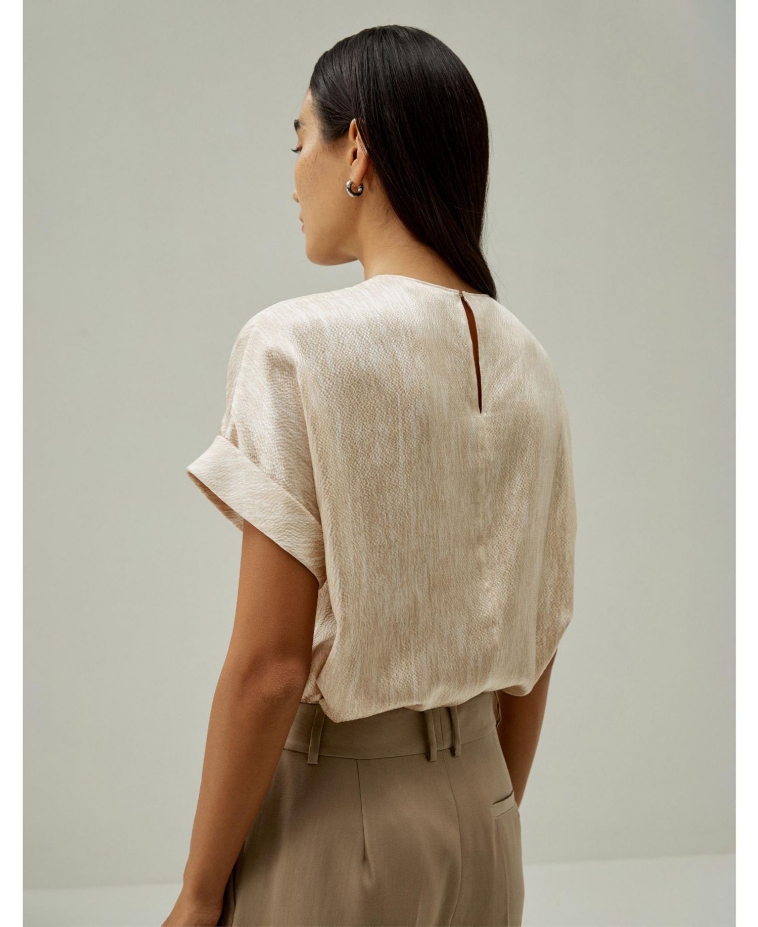 Women's Print Pearl Satin Silk T-Shirt Top