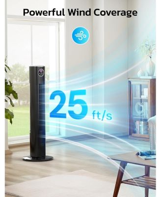 Tower Fan for Bedroom, 90° Oscillating Fan with 12H Timer, 37”Standing Fans with Remote, Bladeless Fan with 4 Modes & 3 Speeds