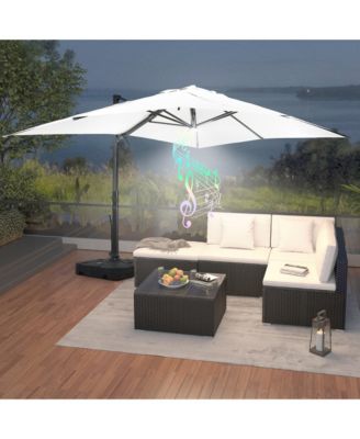  Rectangular Cantilever Umbrella with Detachable LED Atmosphere Light and Bluetooth Player, w/ Weight Base Included