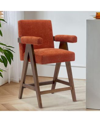 Upholstered Counter Height Stool with Arms, 25.5" Solid Wood Chair for Kitchen Island or Home Bar-Maison Boucle