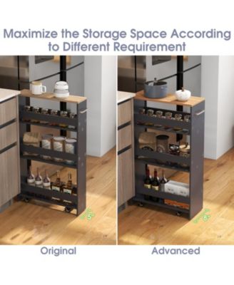 4-Tier Rolling Storage Cart Slim Kitchen Cart on Wheels with Open Shelves and Handle