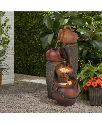 Rustic Resin Pots and Posts Outdoor Fountain