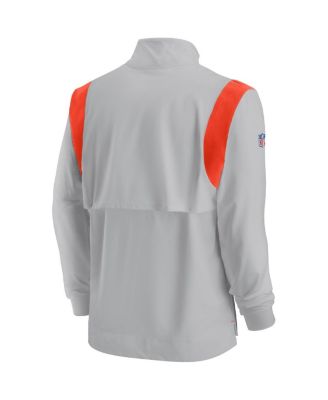 Men's Gray Cleveland Browns Sideline Coach Chevron Lockup Quarter-Zip Long Sleeve Top