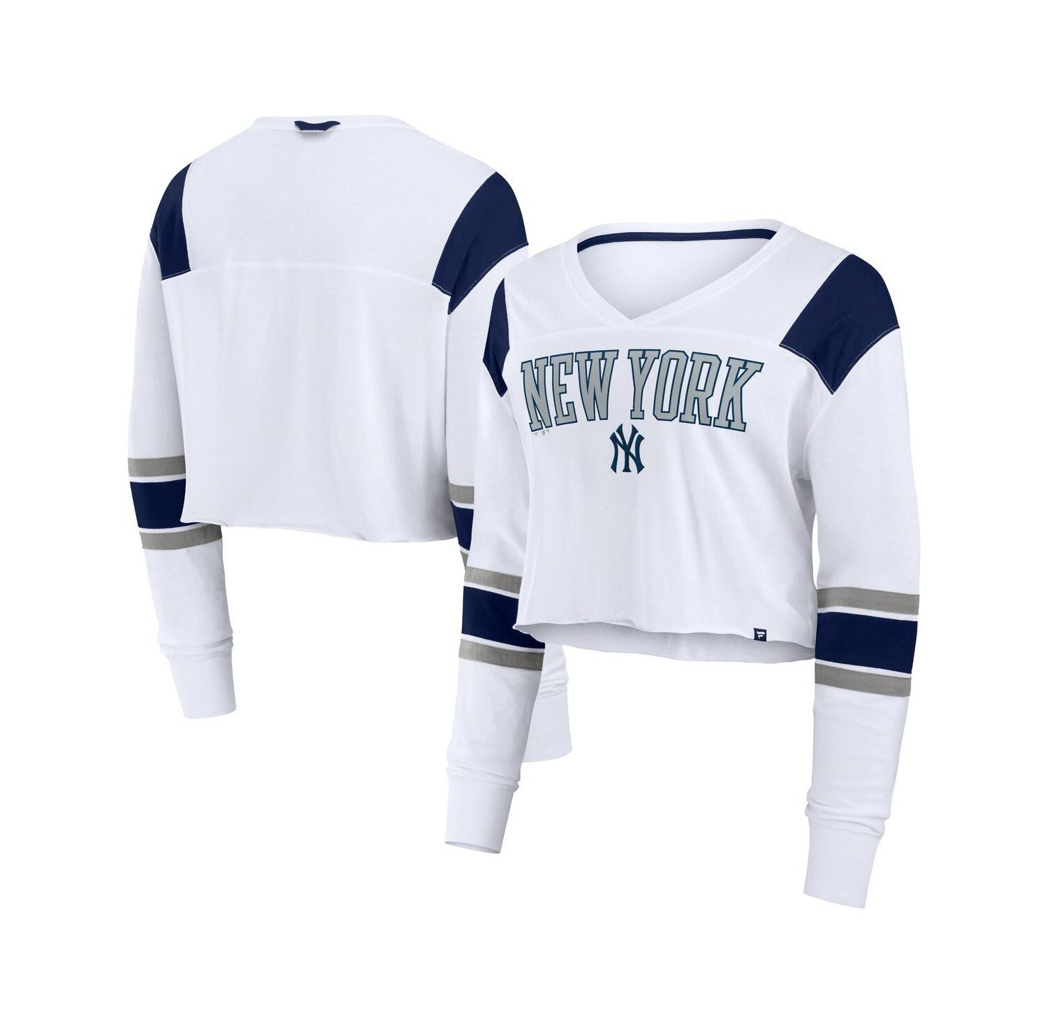 Women's White New York Yankees Stretch Cropped Fashion Long Sleeve T-Shirt