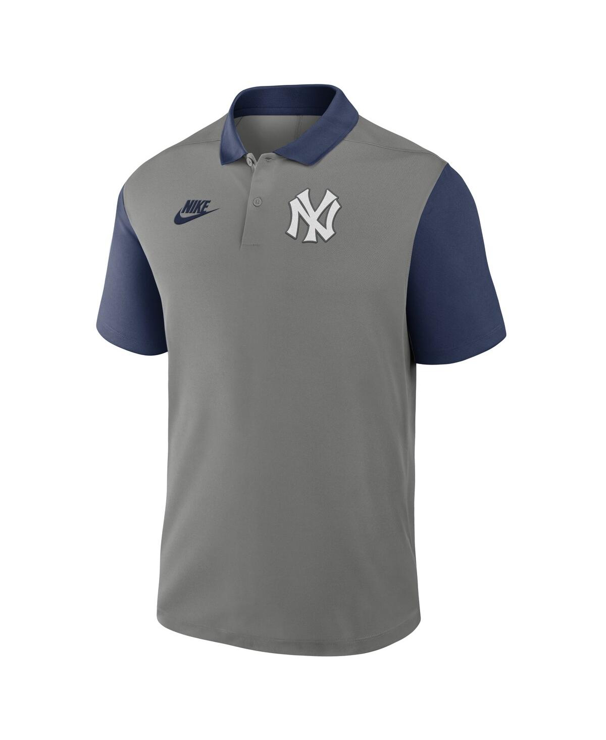 Nike Men's Gray/navy New York Yankees Cooperstown Collection Color-block Victory Performance Polo Shirt