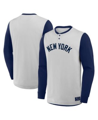 Fanatics - Men's Gray/Navy New York Yankees Clubhouse Long Sleeve Henley Shirt