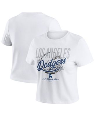 WEAR by Erin Andrews - Women's White Los Angeles Dodgers Distressed Cropped Baby T-Shirt