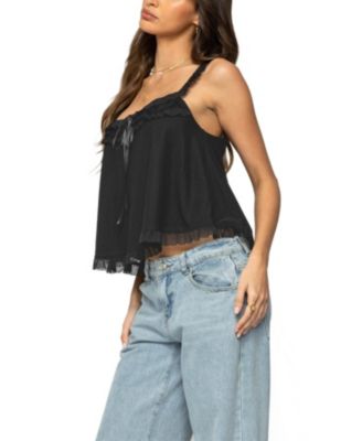 Women's Ruffle Mesh Babydoll Tank Top