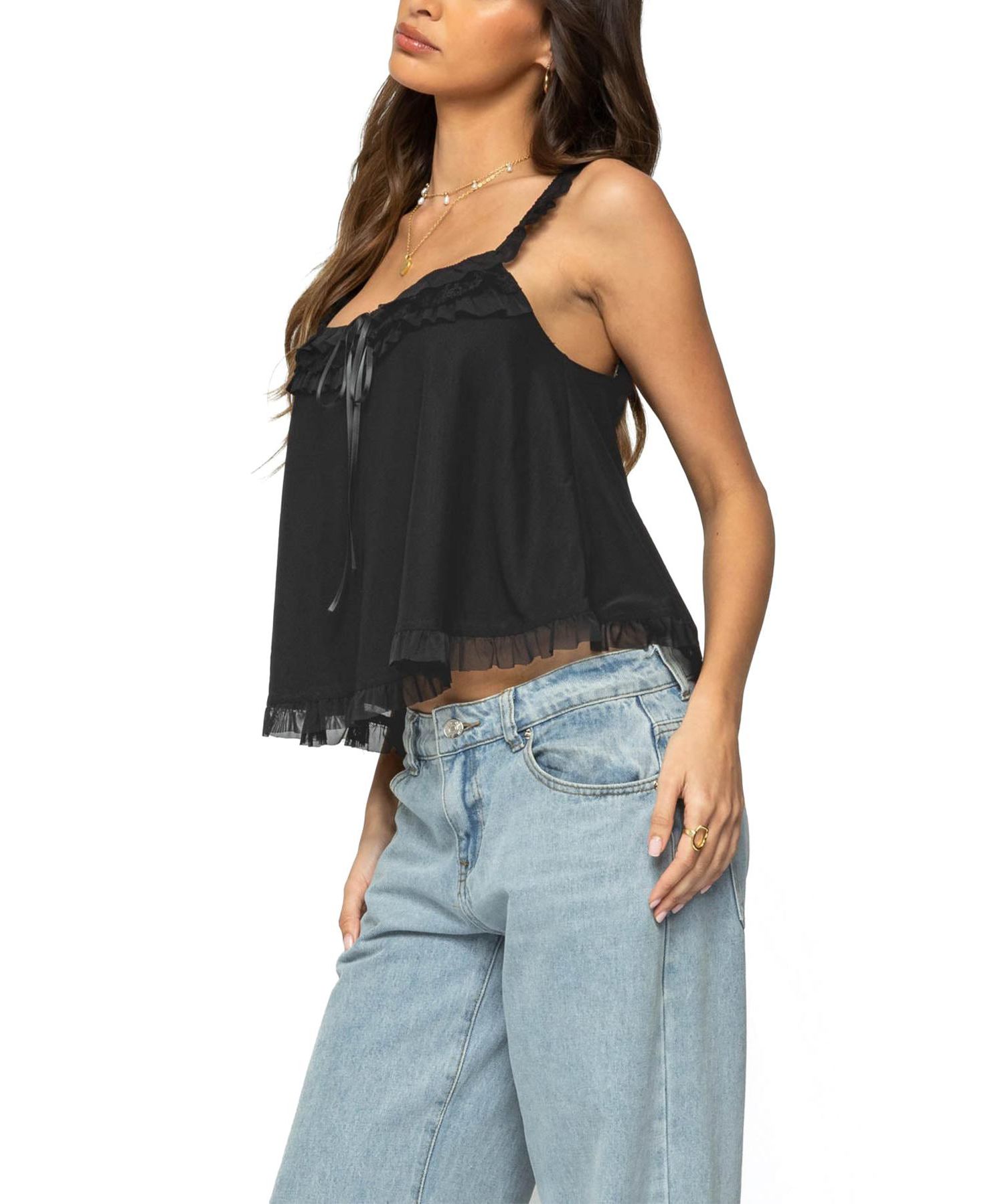 Women's Ruffle Mesh Babydoll Tank Top