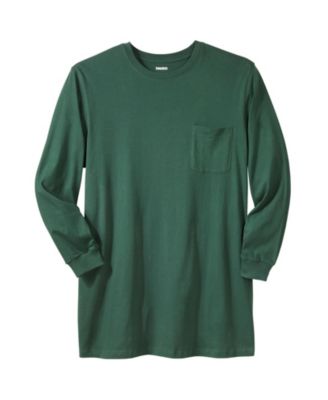 Men's Big & Tall Shrink-Less Lightweight Longer-Length Long-Sleeve Crewneck Pocket Tee