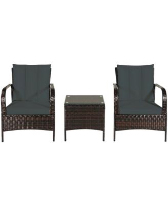 3 PCS Patio Wicker Rattan Furniture Set Coffee Table & 2 Rattan Chair