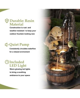 Puppy at the Farmhouse Faucet Resin Outdoor Fountain with Lights