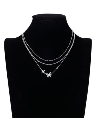 Cubic Zirconia Double Butterfly Layered Necklace Set