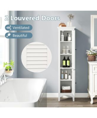 Tall Bathroom Floor Cabinet with Shutter Doors and Adjustable Shelf