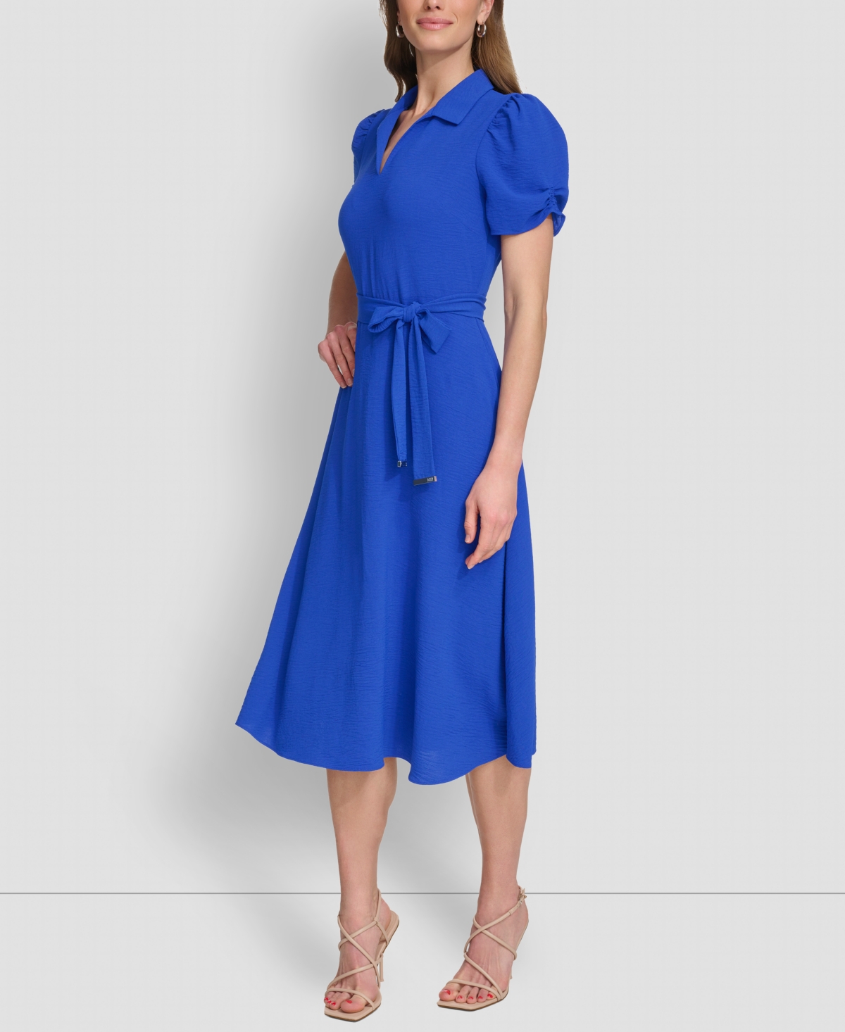 Shop Dkny Women's Tie-waist Point Collar A-line Dress